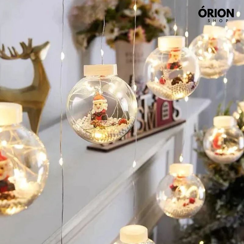 Cortina de Luzes em LED Globos Decoração de Natal
